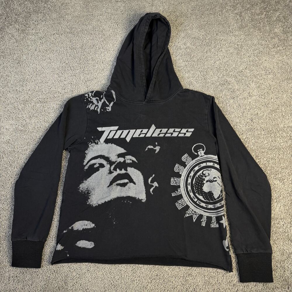 Timeless Hoodie Mens Large Black Face World Clock Graphic Fleece Sweatshirt
